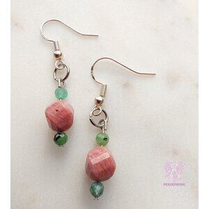 “Eostre” Goddess of Renewal Earrings | Emerald & Rhodonite | Handmade | Boho